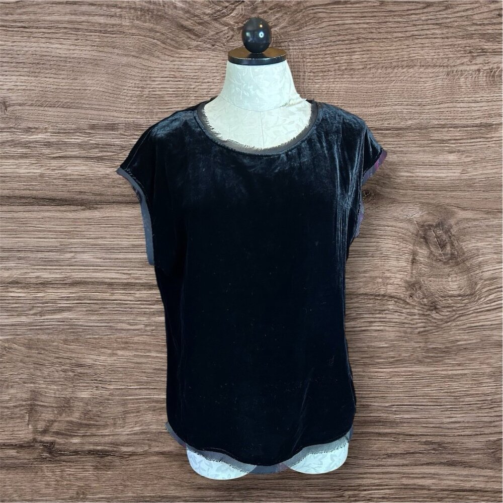 Boden Black Velvet Short Sleeve Top Blouse Raw Hem Witchy Career Us 6 Nwot